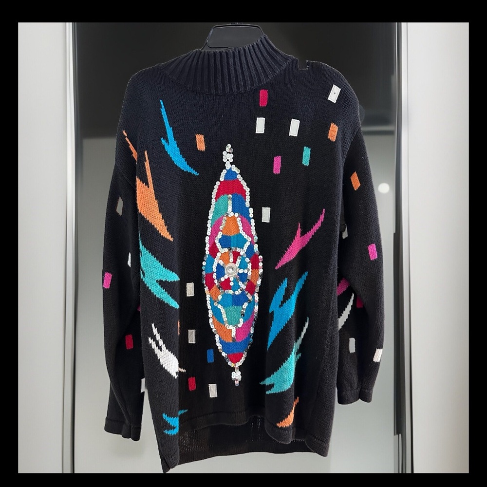 Vtg Oleg Cassini Cable Knit Grandma Sweater Women’s S oversized 3rd Eye 80-90s